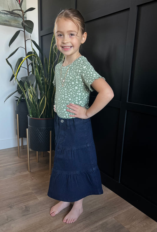 "Brielle" Girls Denim Flare Denim Skirt in Dark Indigo - Ladies & Lavender Boutique