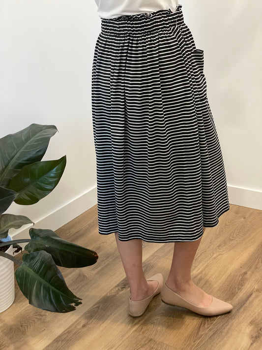 Huntley Button Detail Pocket Skirt with Black Stripes - Ladies & Lavender Boutique