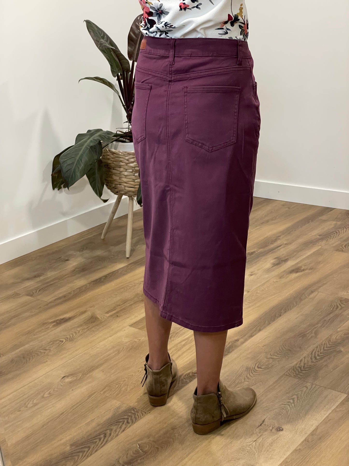 Remi Vintage Orchid Denim Midi Skirt - Ladies & Lavender Boutique