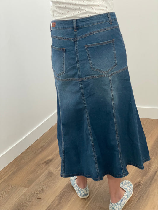 "Hailey" Indigo Calf Length A-Line Skirt - Ladies & Lavender Boutique