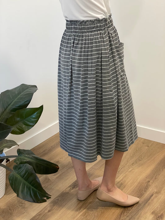 Huntley Button Detail Pocket Skirt with Gray Stripes - Ladies & Lavender Boutique