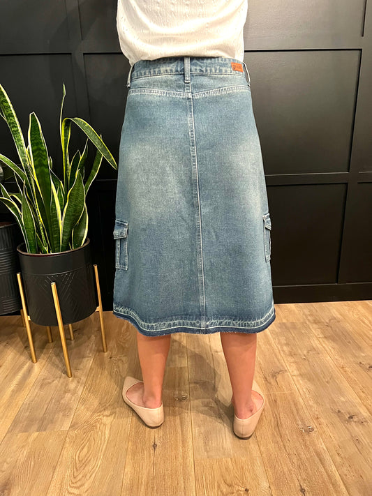 "Piper" A-Line Denim Skirt with Cargo Pockets - Ladies & Lavender Boutique