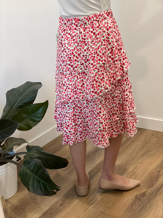 Taite Ruffle Tiered Skirt in Floral Red Pink - Ladies & Lavender Boutique