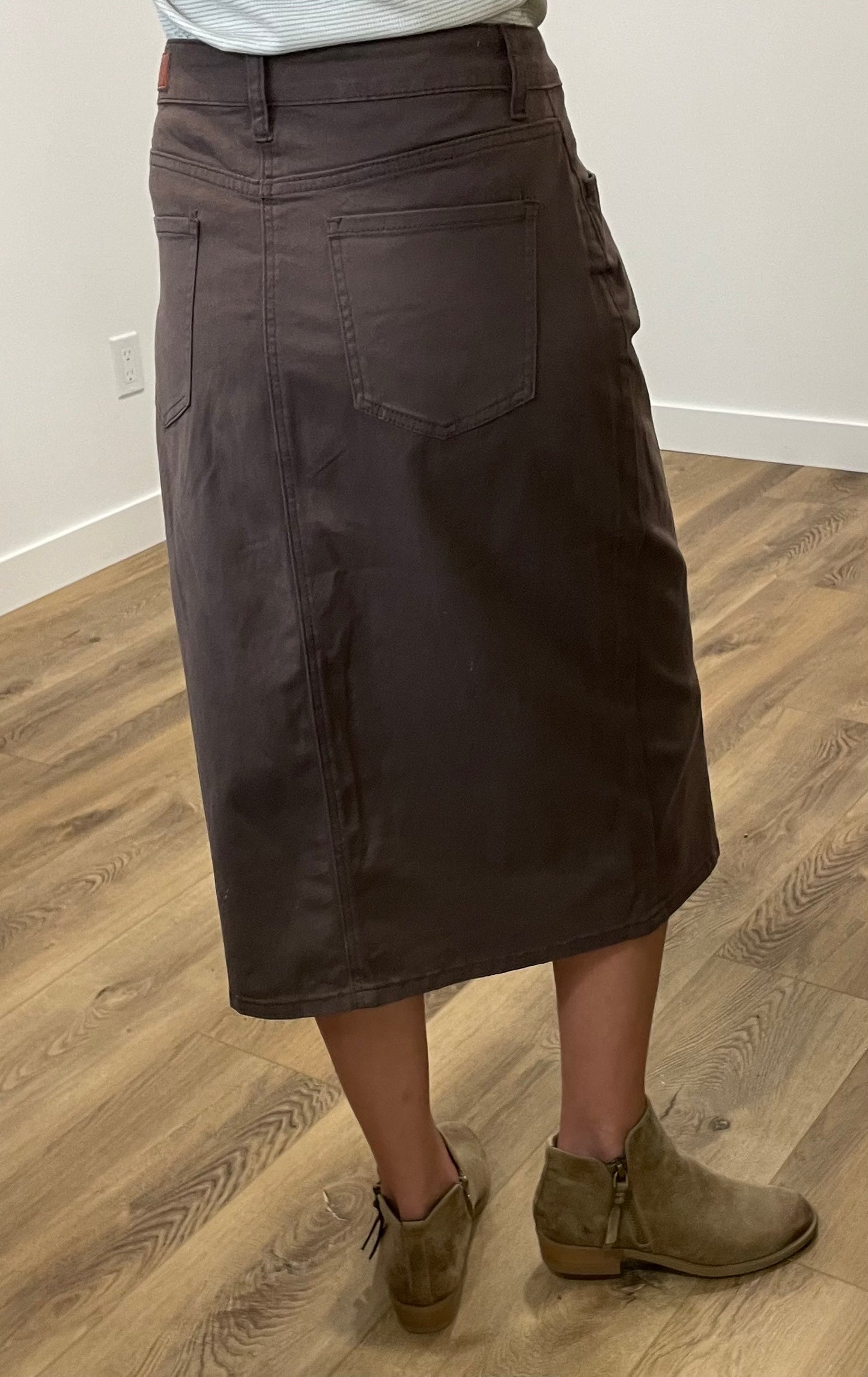 Remi Brownstone Denim Midi Skirt - Ladies & Lavender Boutique