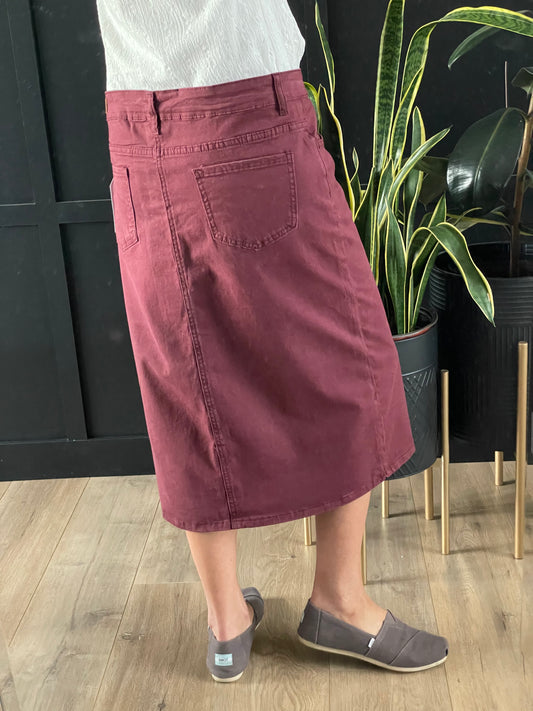 Remi Burgundy Midi Skirt 29 inches long - Ladies & Lavender Boutique