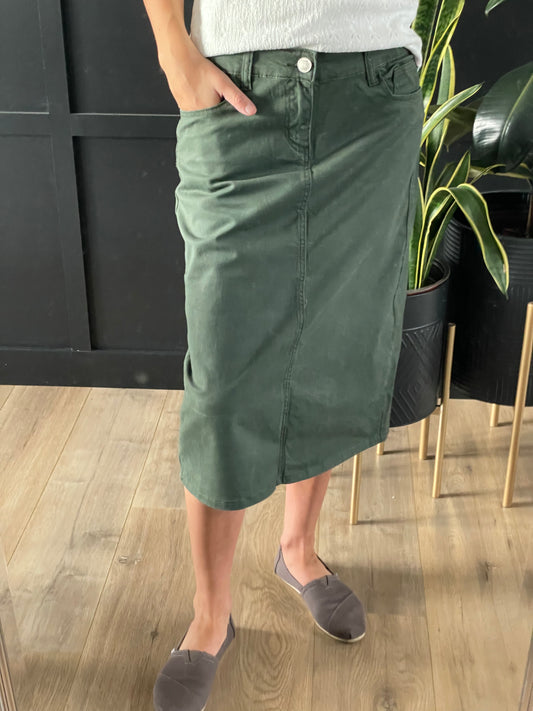 Remi Olive Branch Midi Skirt 29 inches long - Ladies & Lavender Boutique