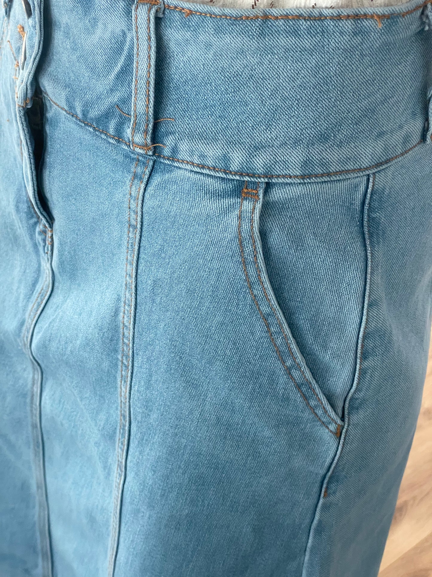 "Sadie" A-Line Denim Skirt in Stone Wash - Ladies & Lavender Boutique