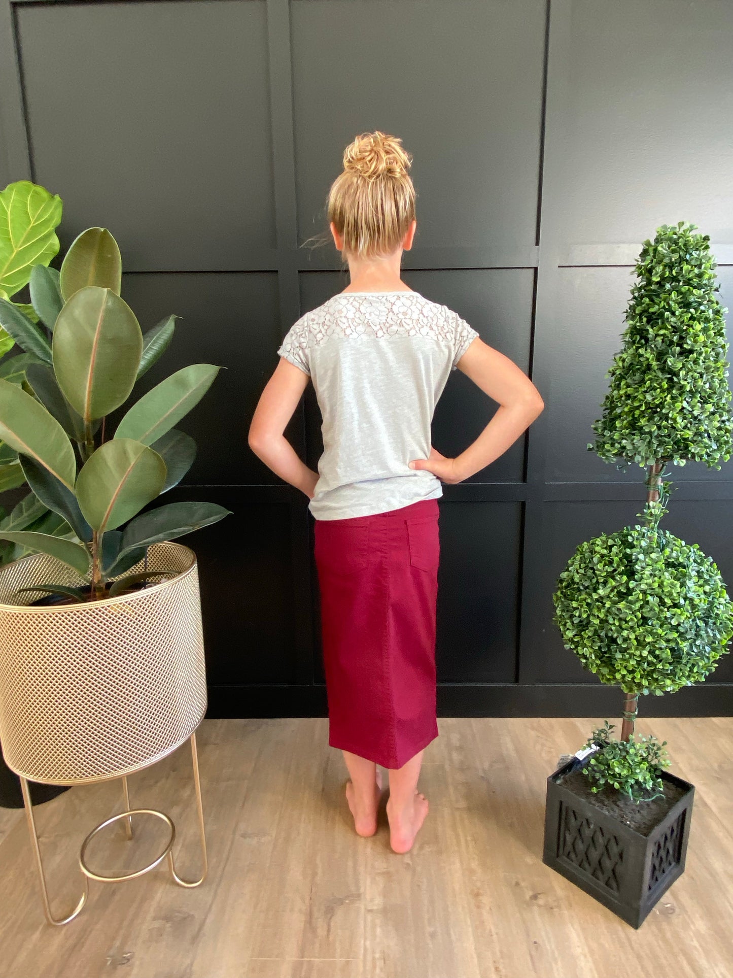 "Natalie" in Wine Girls Mid Length Skirt - Ladies & Lavender Boutique