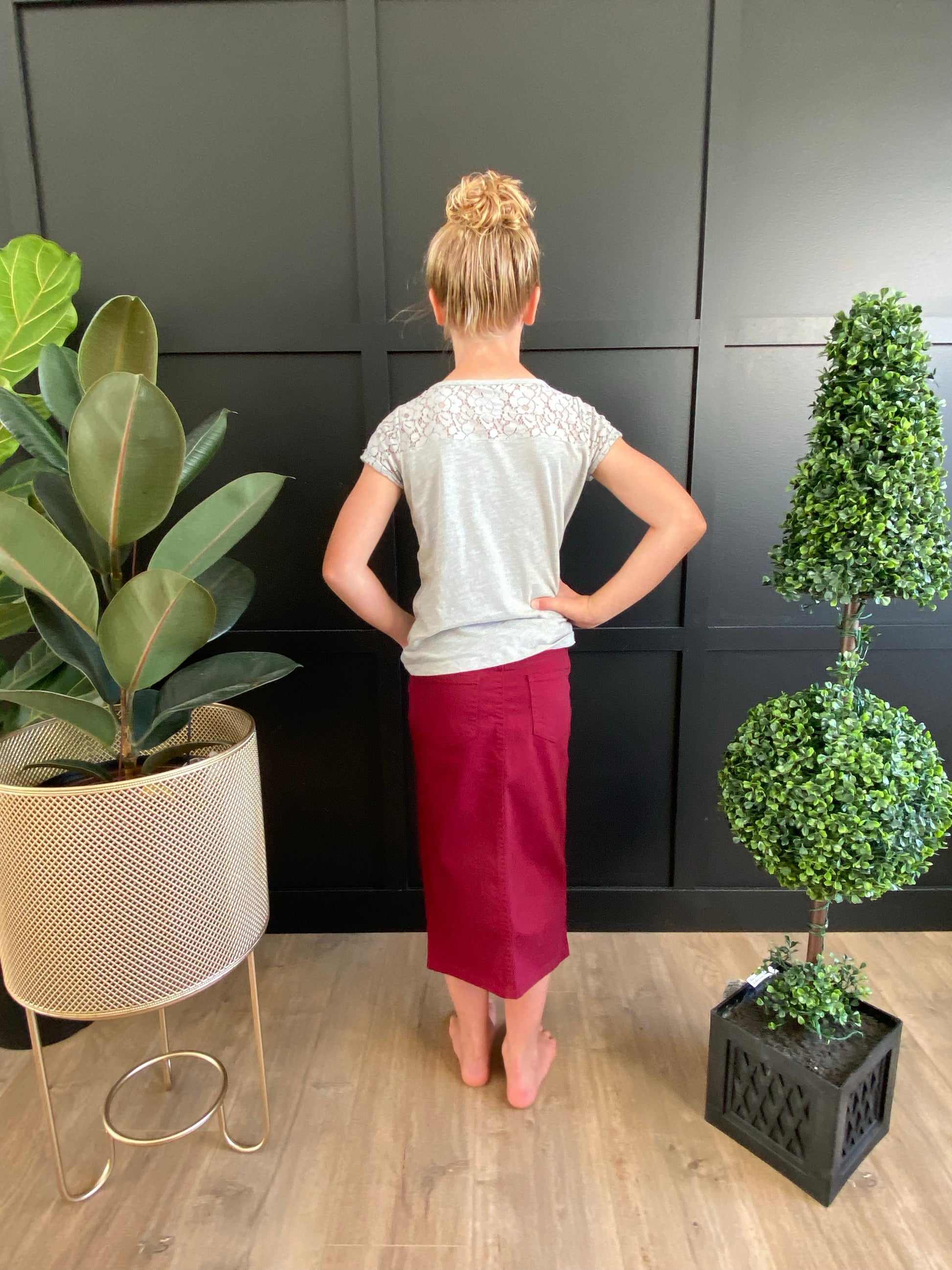 "Natalie" in Wine Girls Mid Length Skirt - Ladies & Lavender Boutique