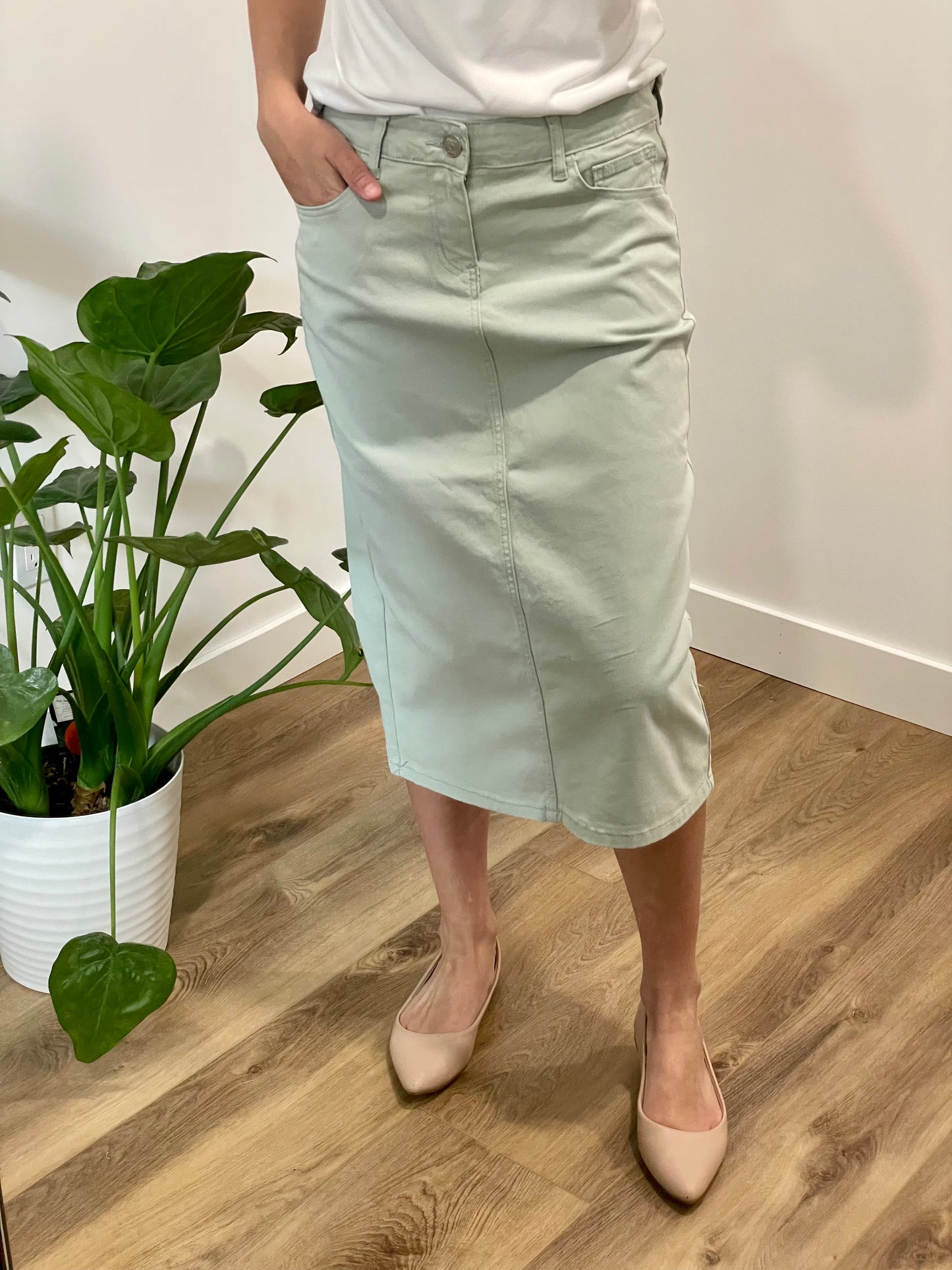 Remi Summer Sage Midi Skirt 29 inches long - Ladies & Lavender Boutique