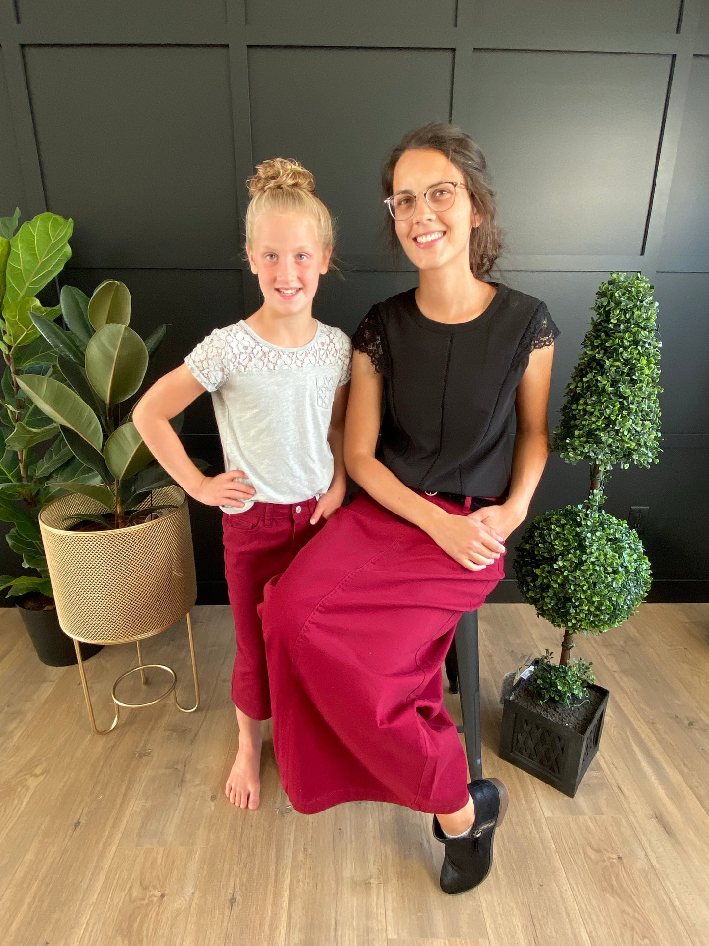 "Natalie" in Wine Girls Mid Length Skirt - Ladies & Lavender Boutique