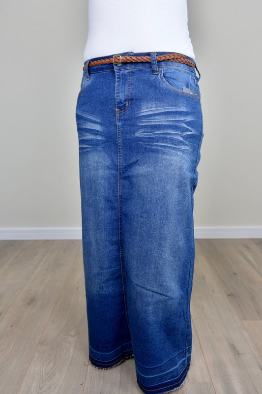 "Avery" Long Denim Skirt in Indigo Wash - Ladies & Lavender Boutique