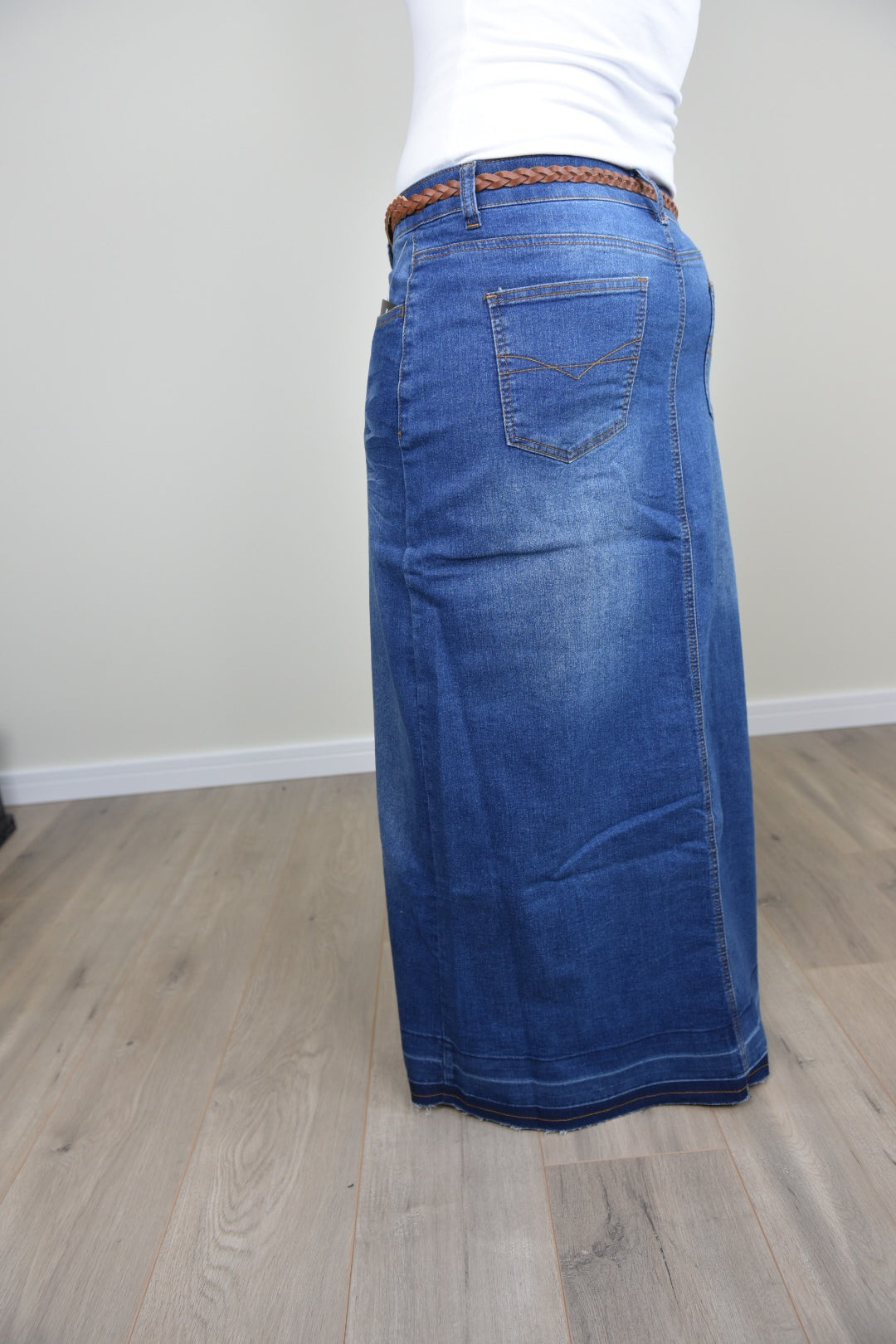 "Avery" Long Denim Skirt in Indigo Wash - Ladies & Lavender Boutique