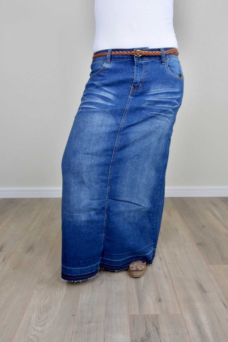 "Avery" Long Denim Skirt in Indigo Wash - Ladies & Lavender Boutique