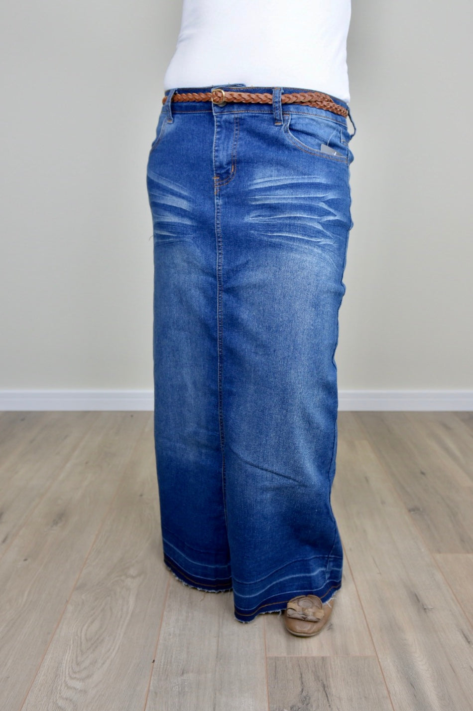 "Avery" Long Denim Skirt in Indigo Wash - Ladies & Lavender Boutique