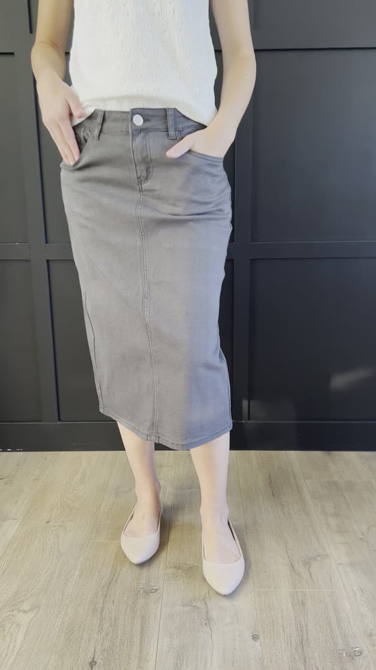 Remi Smokey Charcoal Midi Skirt 29 inches long