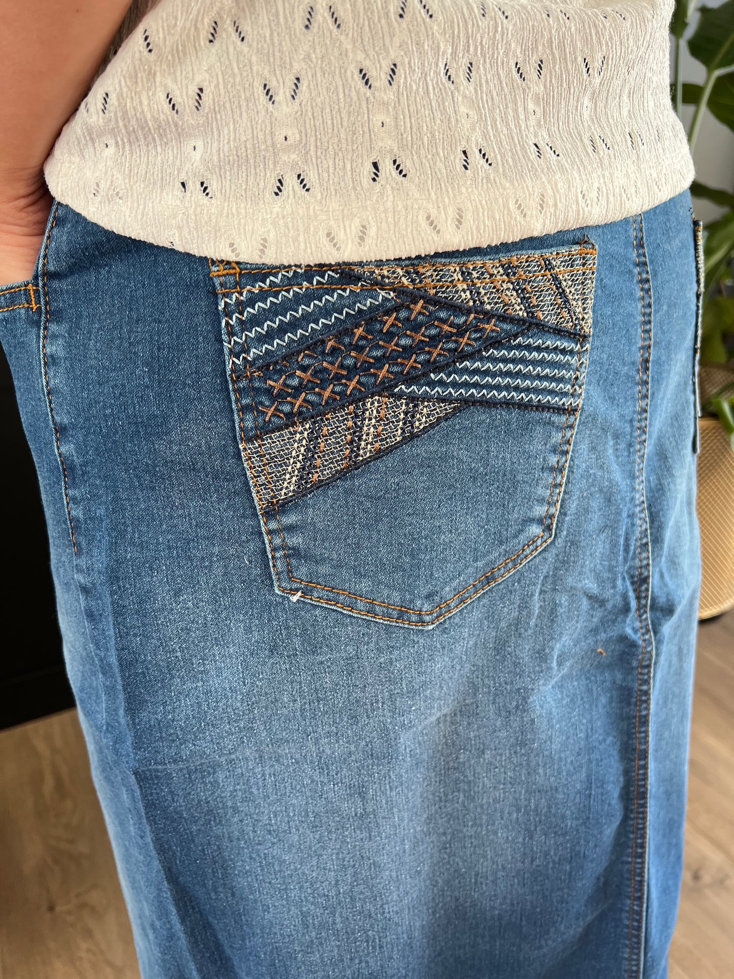 "Amaya" Long Denim Skirt in Indigo Wash - Ladies & Lavender Boutique