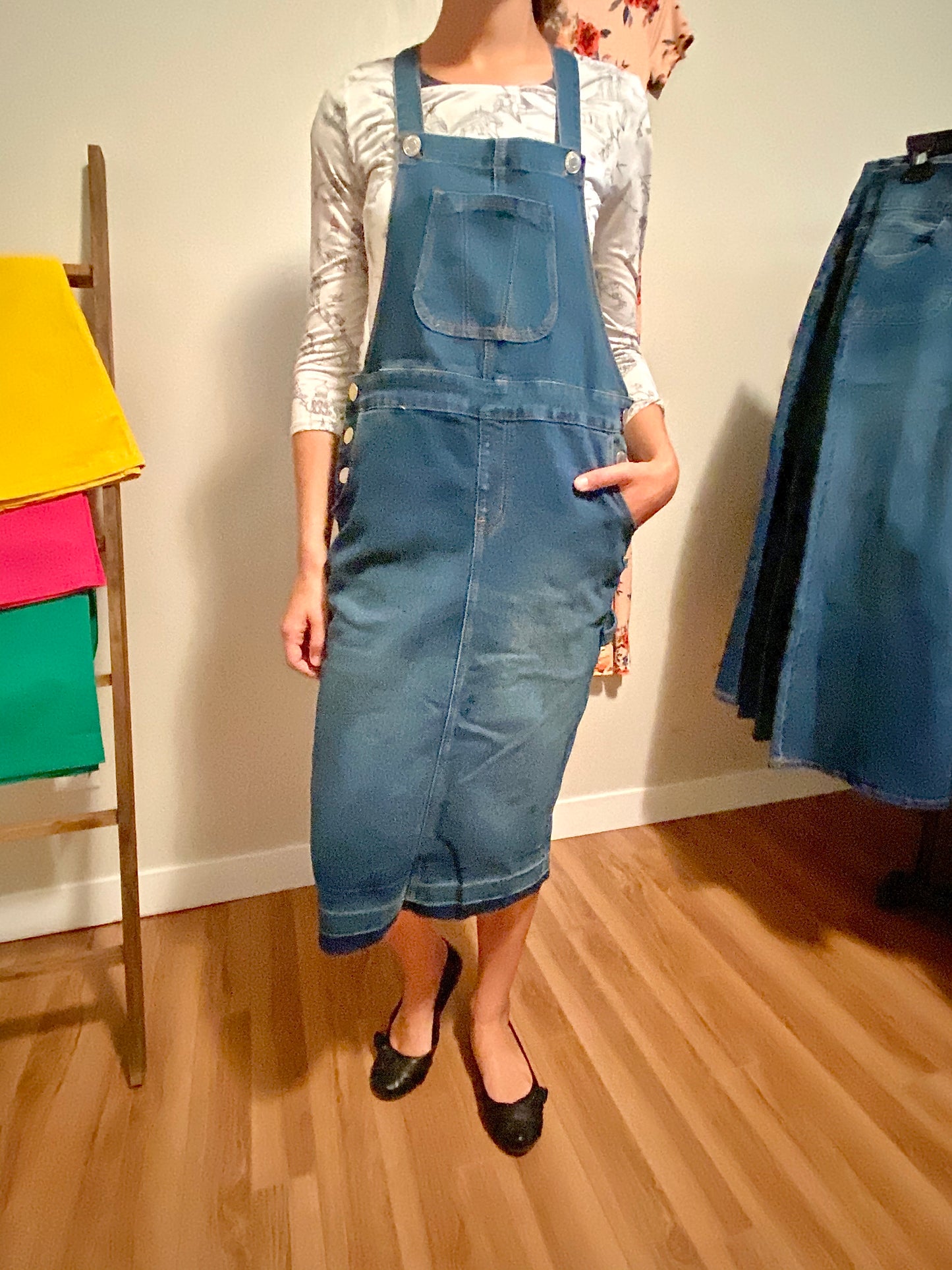 "Aubrey" Vintage Midi Denim Overall Dress - Ladies & Lavender Boutique