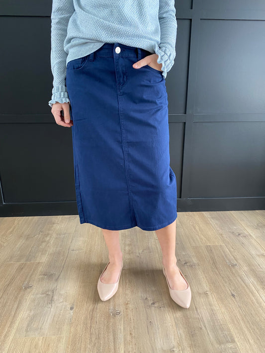 “Remi” Navy Midi Skirt 29 inches long - Ladies & Lavender Boutique