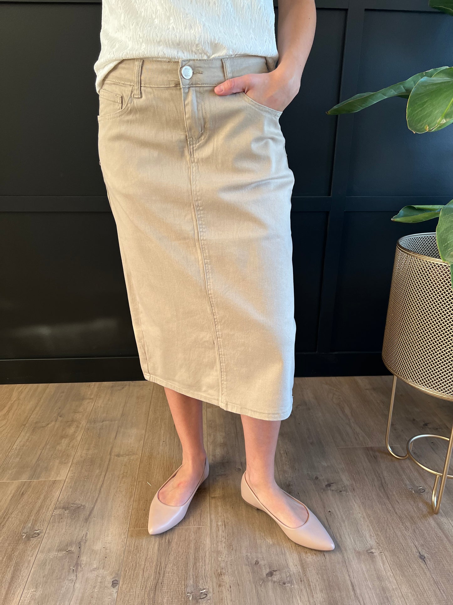 Remi Tawny Taupe Midi Skirt 29 inches long - Ladies & Lavender Boutique