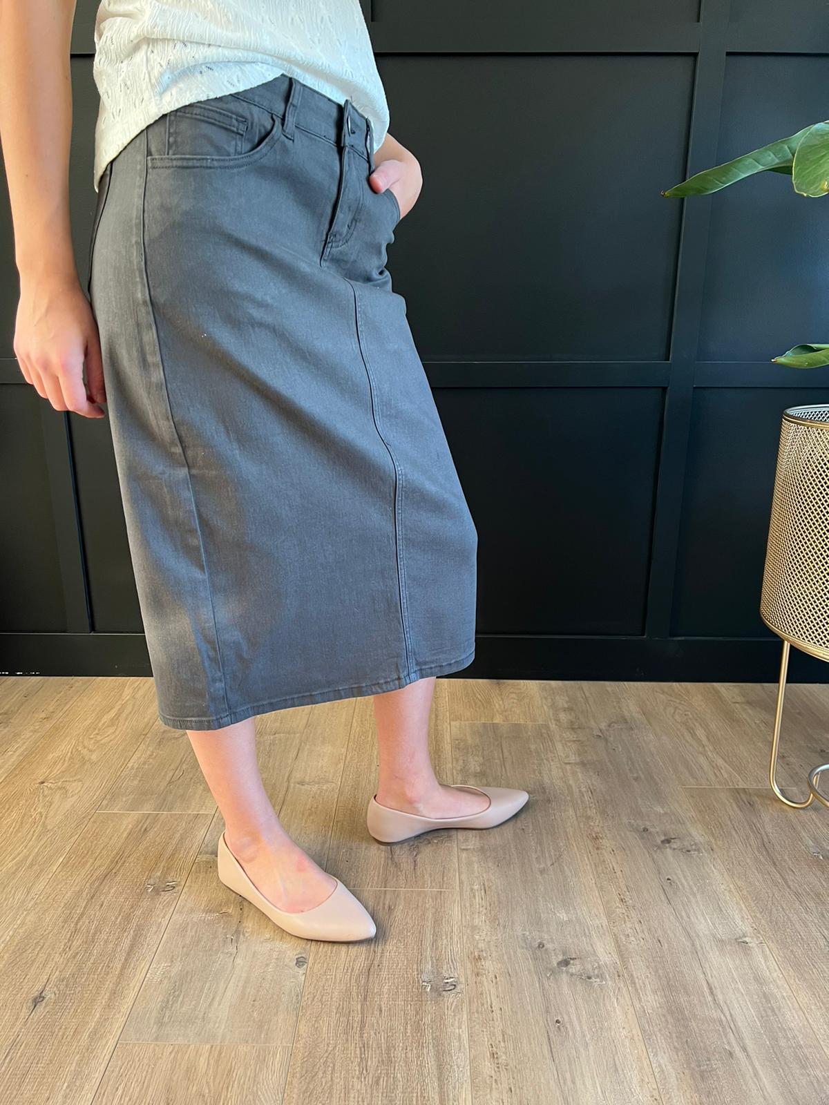 Remi Smokey Charcoal Midi Skirt 29 inches long - Ladies & Lavender Boutique