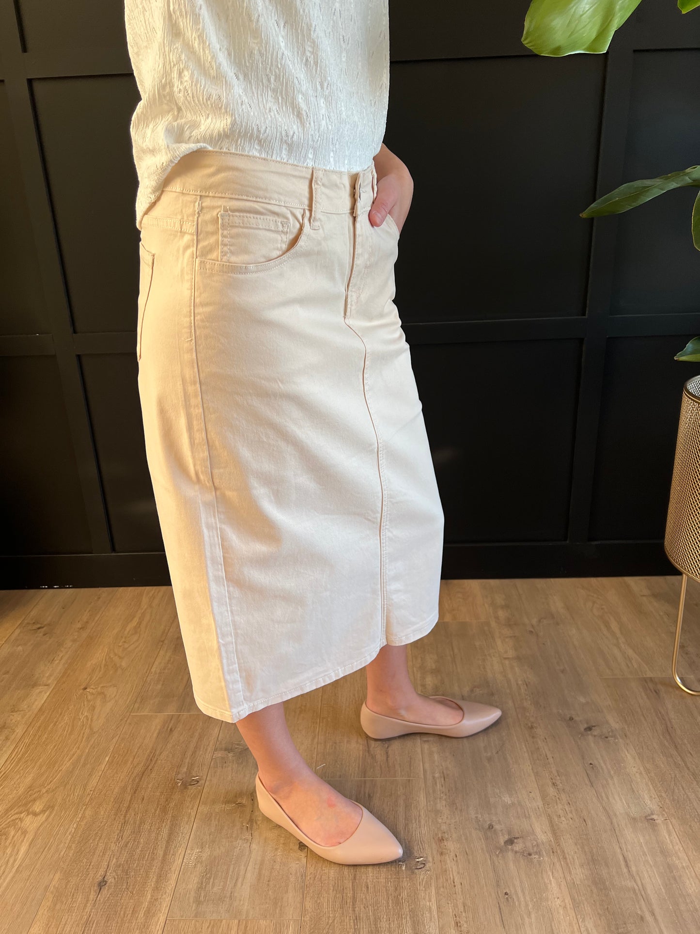 Remi Ivory Midi Skirt 29 inches long - Ladies & Lavender Boutique