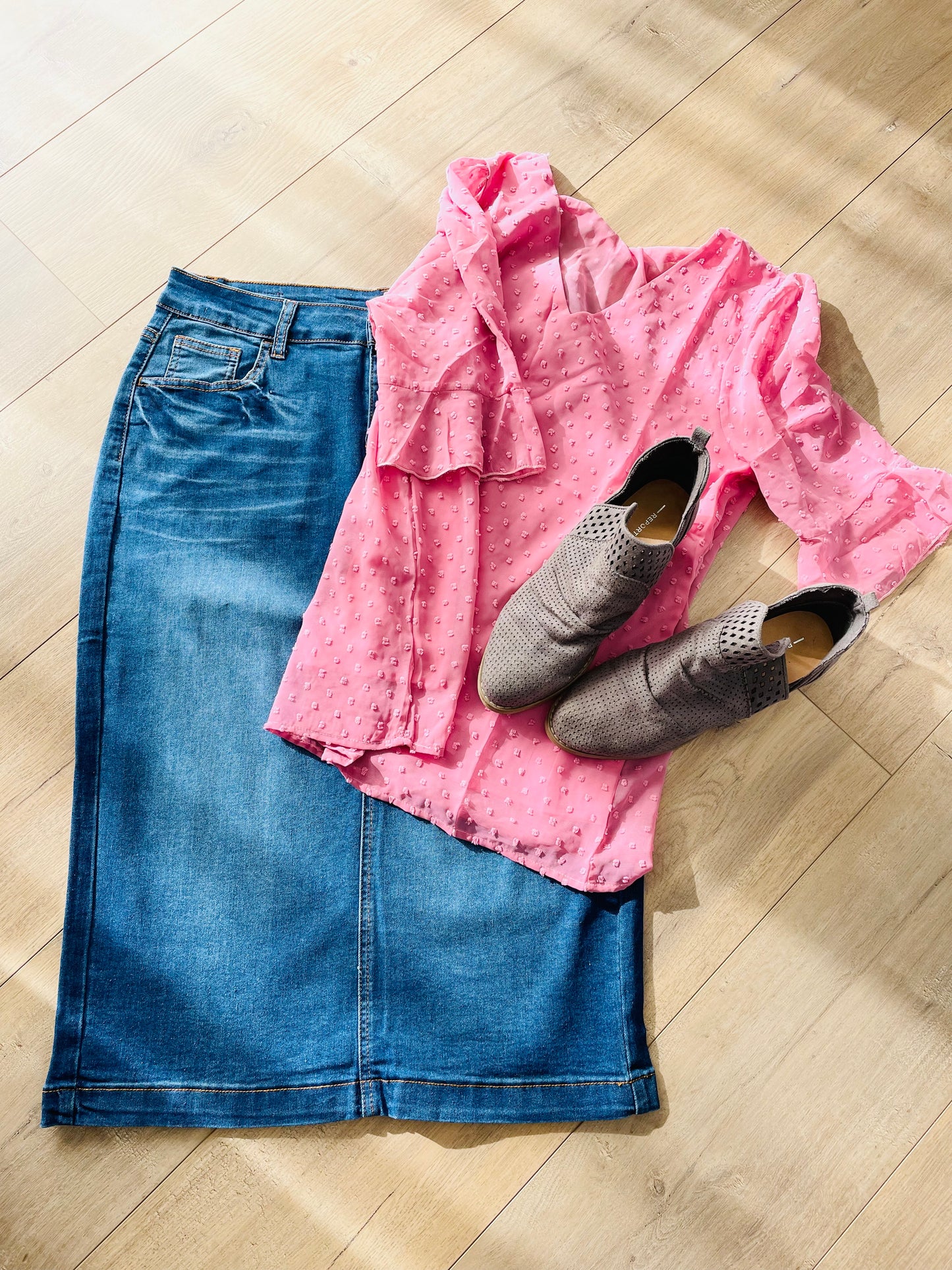 "Ava" Indigo Calf Length Denim Skirt - Ladies & Lavender Boutique