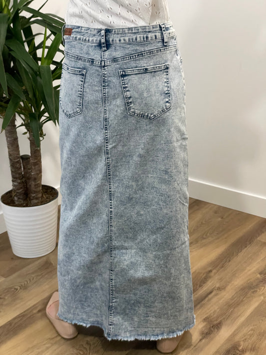 "Alice" Long Denim Skirt in Sand Blush - Ladies & Lavender Boutique