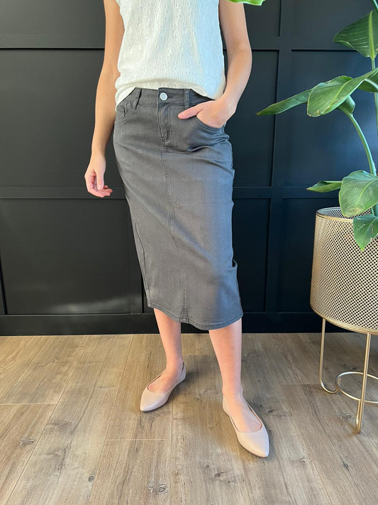 Remi Smokey Charcoal Midi Skirt 29 inches long - Ladies & Lavender Boutique