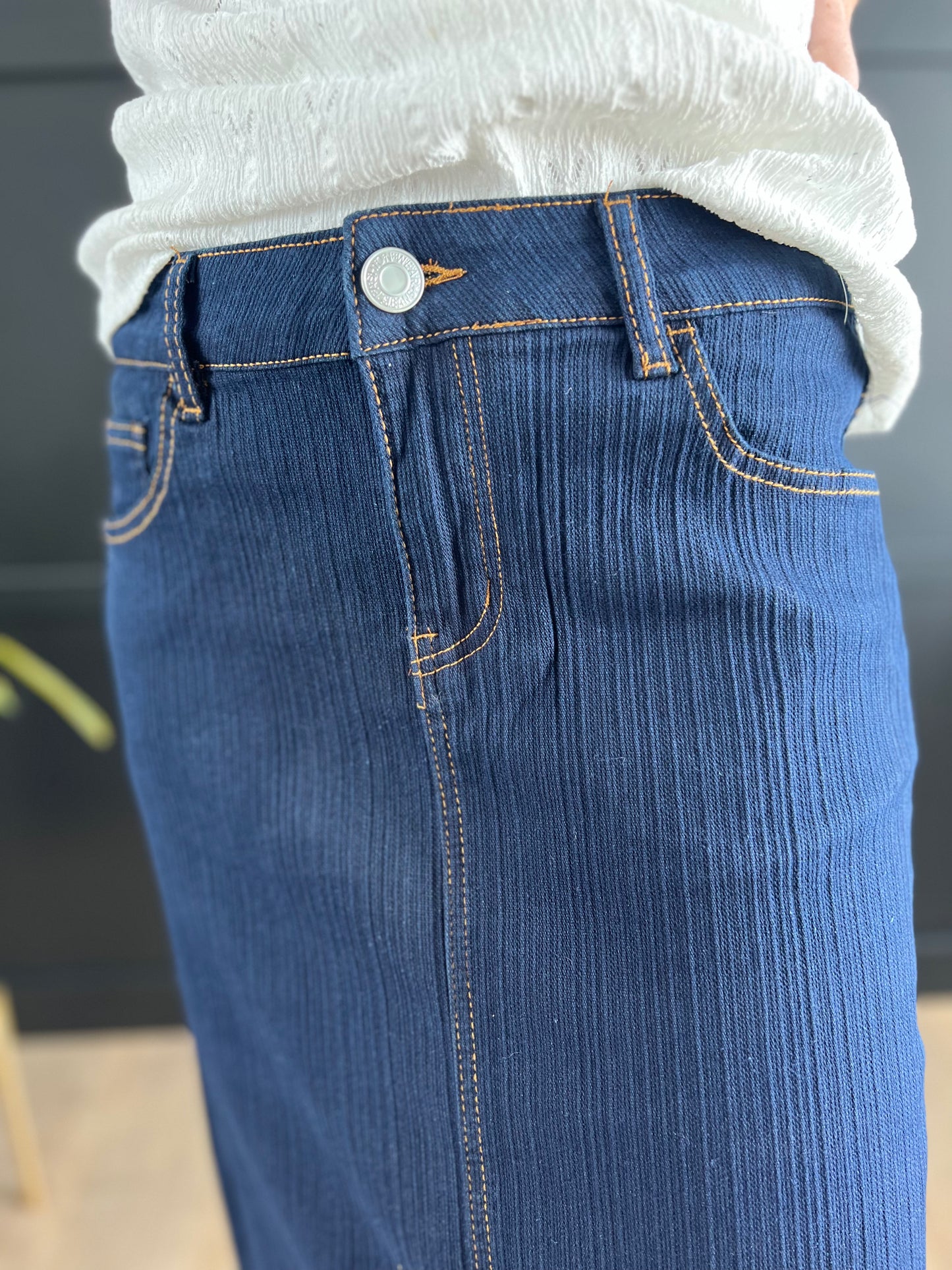 "Isla" Long Denim Skirt in Dark Indigo Wash - Ladies & Lavender Boutique