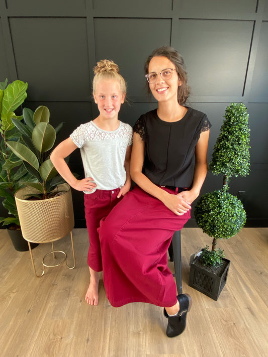 "Natalie" in Wine Girls Mid Length Skirt - Ladies & Lavender Boutique