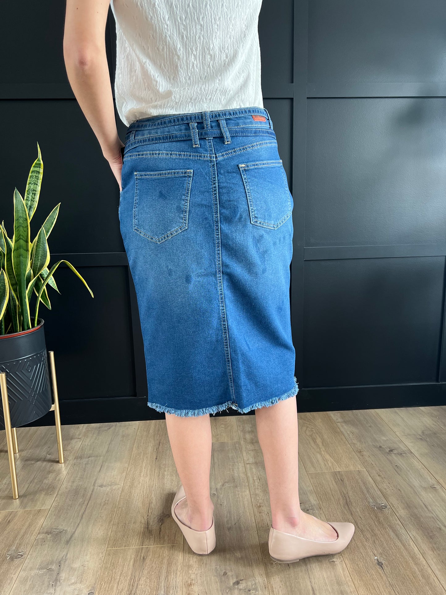 "Adeline" Indigo Denim Skirt With Waist Tie - Ladies & Lavender Boutique