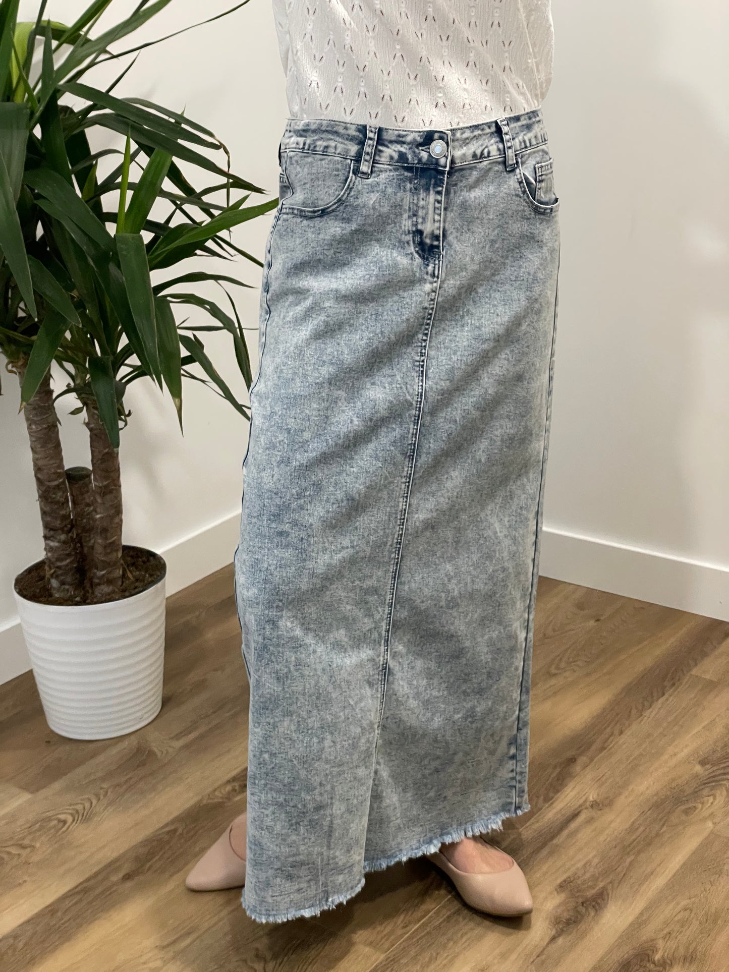 "Alice" Long Denim Skirt in Sand Blush - Ladies & Lavender Boutique