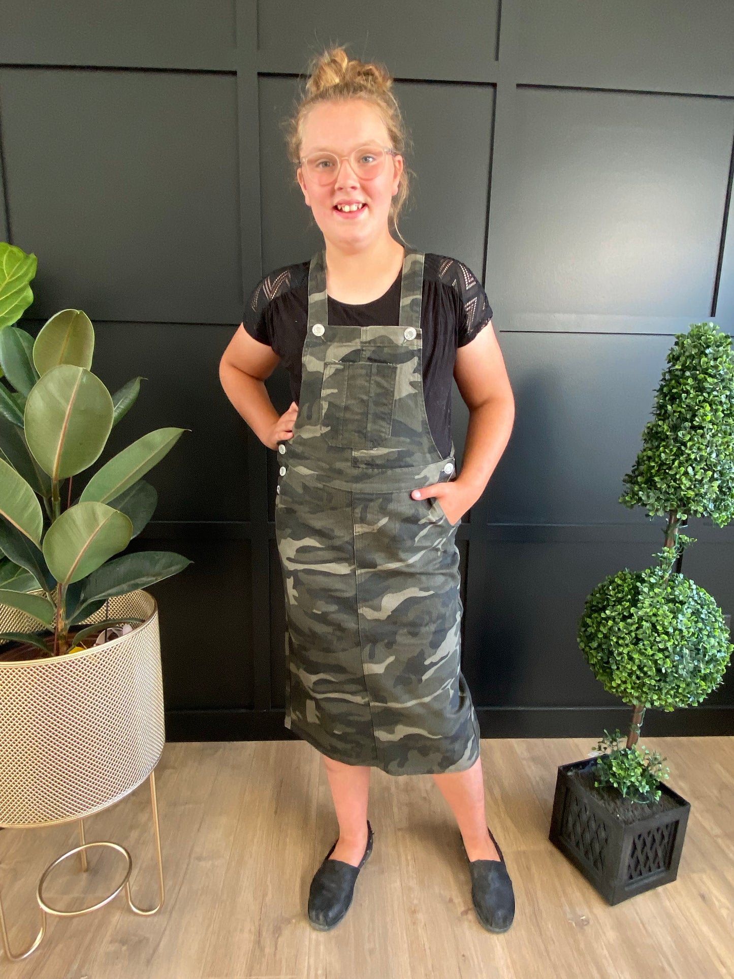 "Aubrey" Camo Print Midi Twill Overall Dress - Ladies & Lavender Boutique