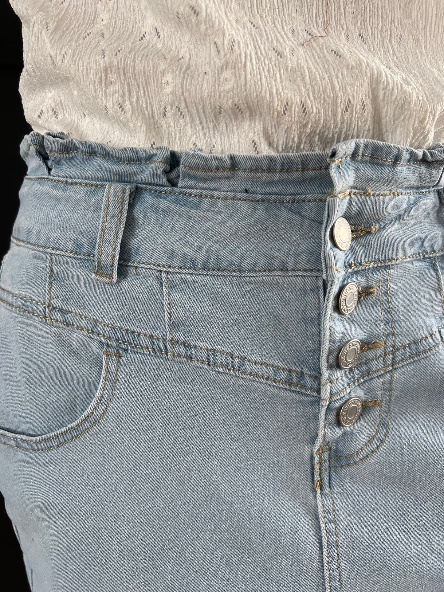 "Valentina" Light Indigo Denim Ruffle Waistband Skirt - Ladies & Lavender Boutique