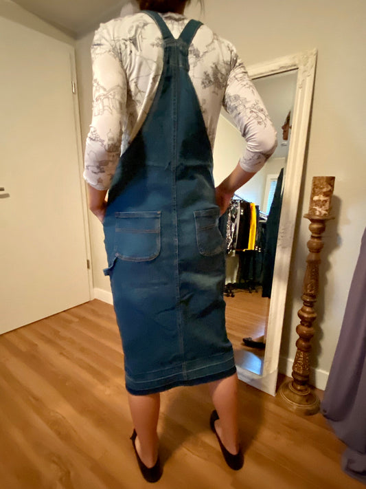 "Aubrey" Vintage Midi Denim Overall Dress - Ladies & Lavender Boutique