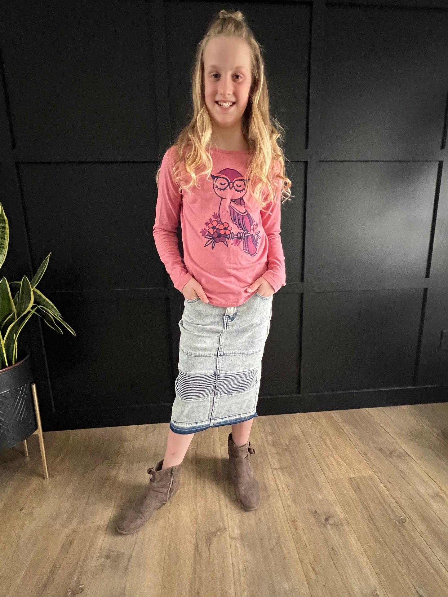 "Elena" Girls Denim Skirt in Sand Blush - Ladies & Lavender Boutique