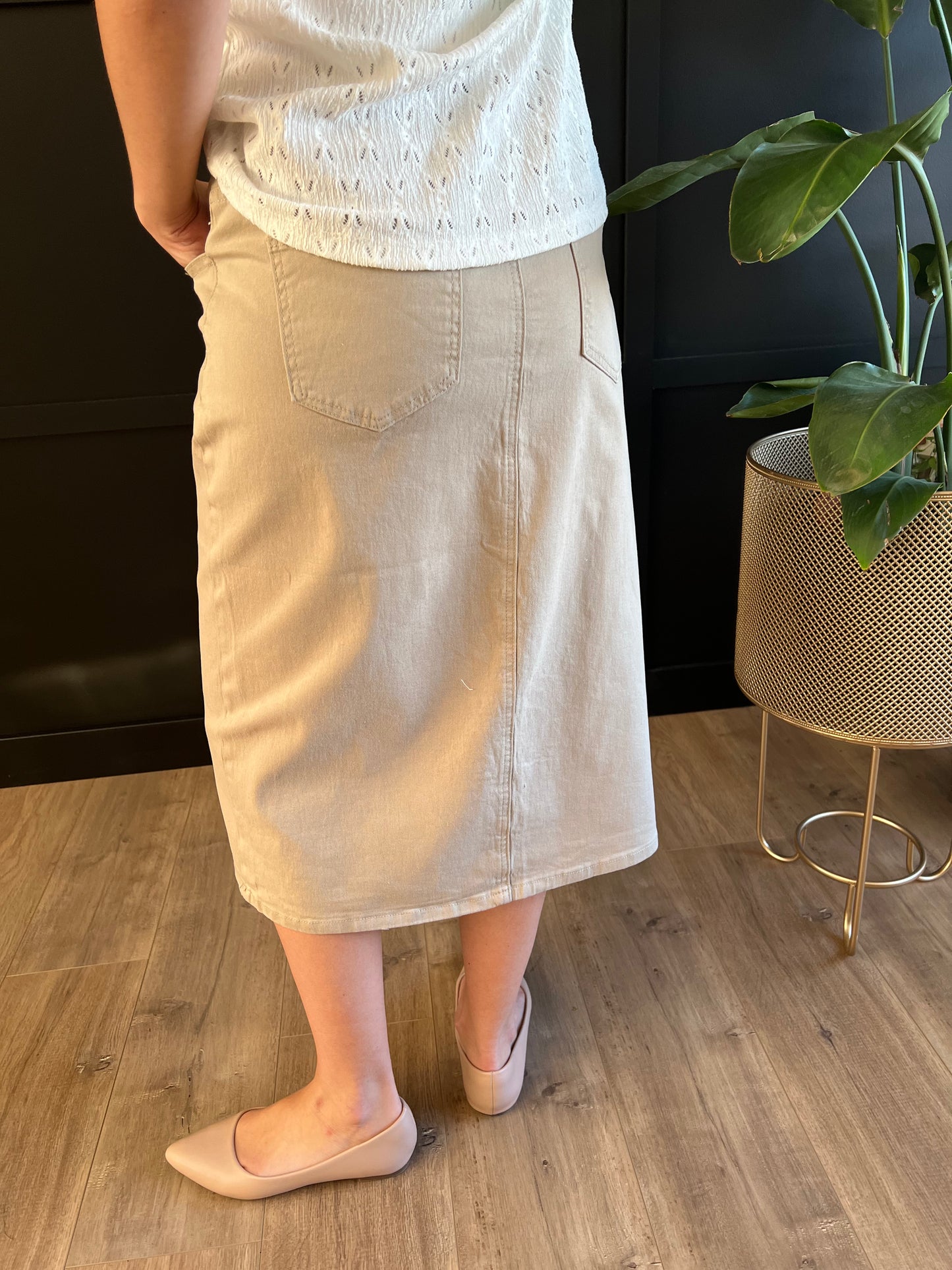 Remi Tawny Taupe Midi Skirt 29 inches long - Ladies & Lavender Boutique
