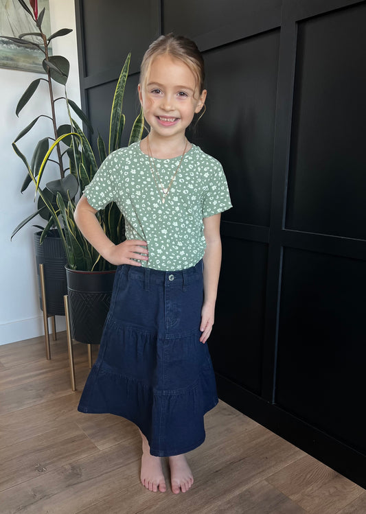 "Brielle" Girls Denim Flare Denim Skirt in Dark Indigo