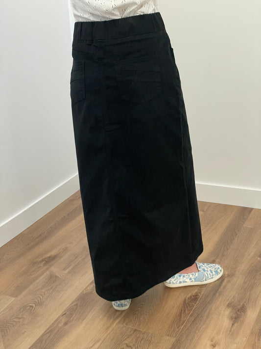 "Mila" Black Long Twill Skirt With Elastic Waistband - Ladies & Lavender Boutique