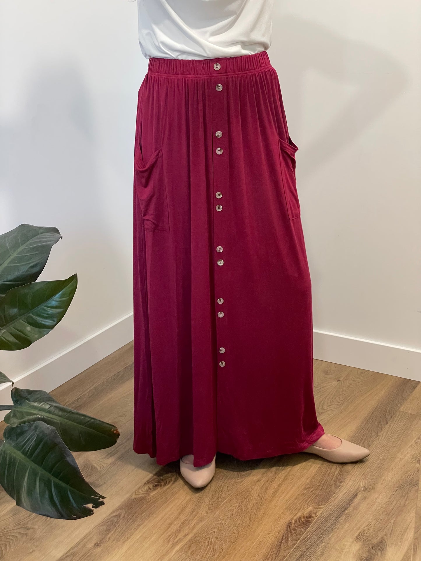 Florence Button Maxi Skirt in Raspberry Pink - Ladies & Lavender Boutique
