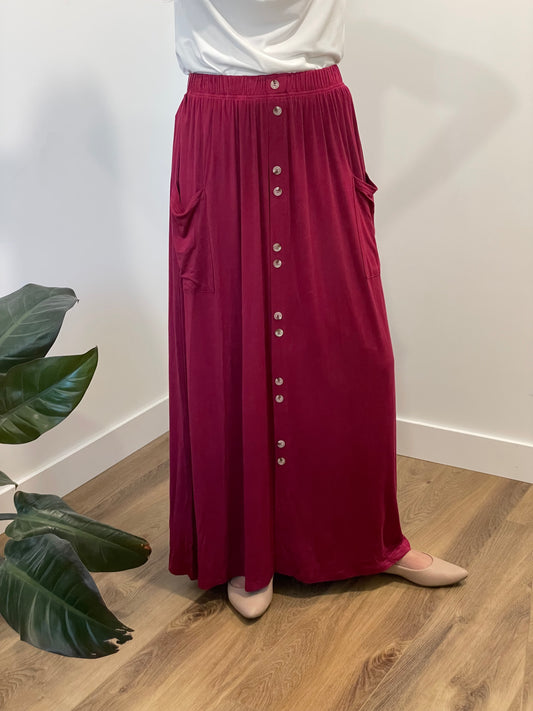 Florence Button Maxi Skirt in Raspberry Pink