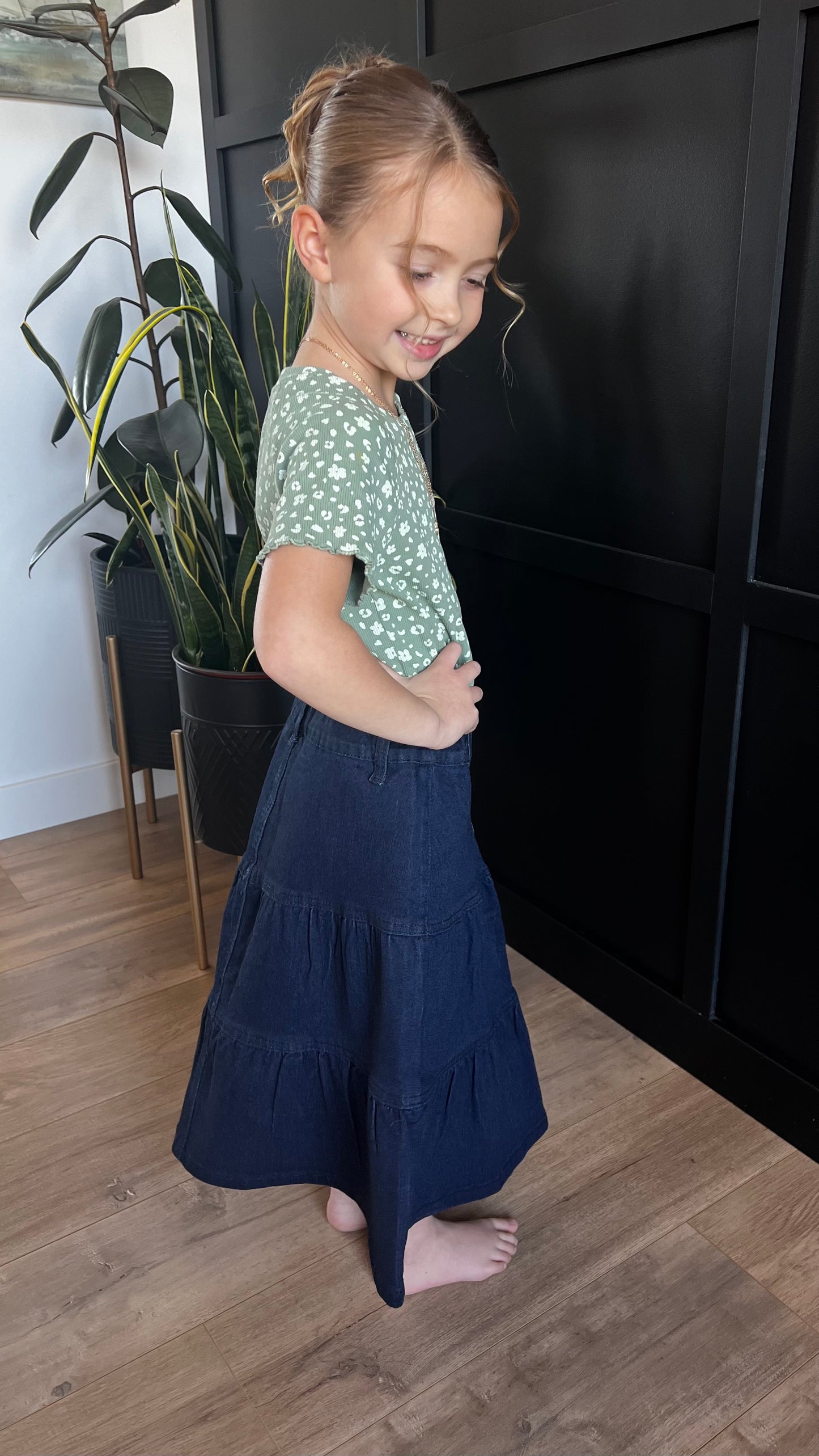 "Brielle" Girls Denim Flare Denim Skirt in Dark Indigo