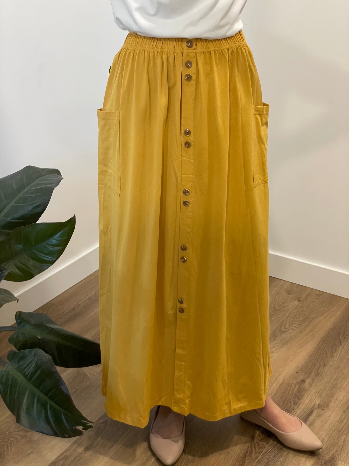 Florence Button Maxi Skirt in Yellow - Ladies & Lavender Boutique