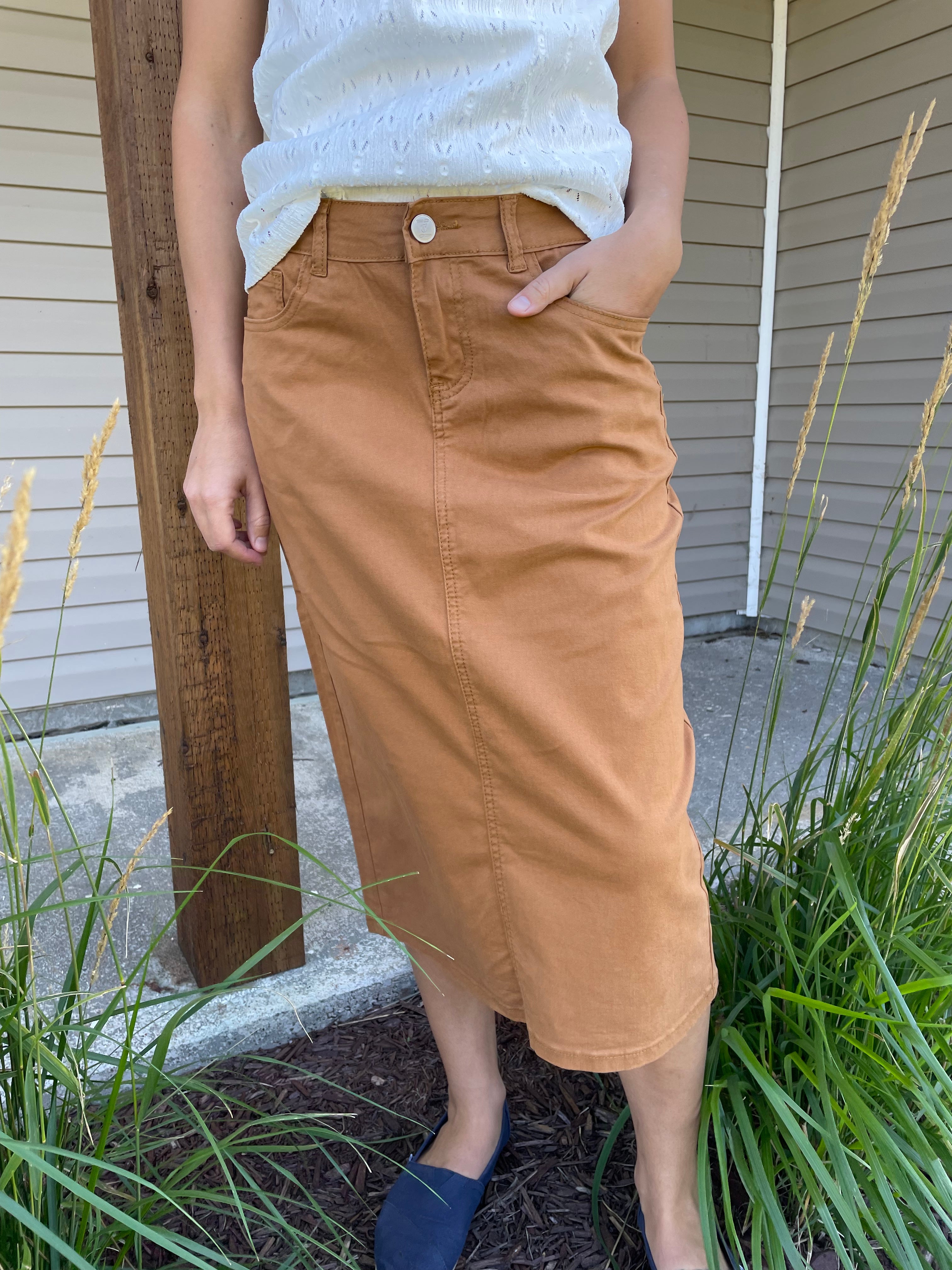 Camel denim sale skirt