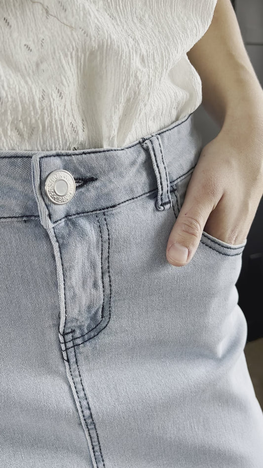 "Gianna" Long Denim Skirt in Light Indigo