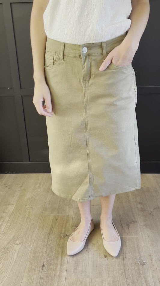 Remi Moss Olive Midi Skirt 29 inches long