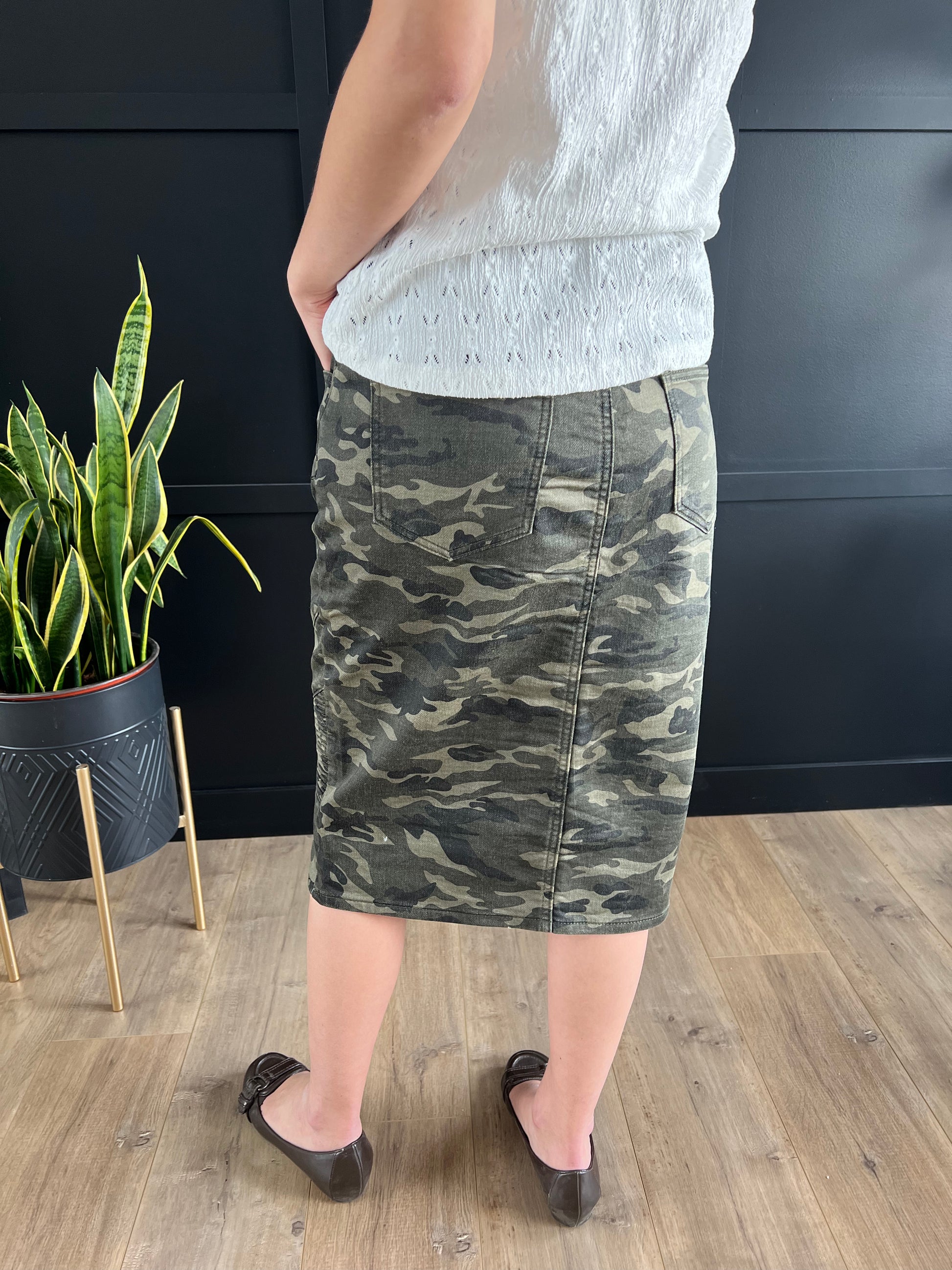 "Elena" in Camo Calf Length Skirt - Ladies & Lavender Boutique