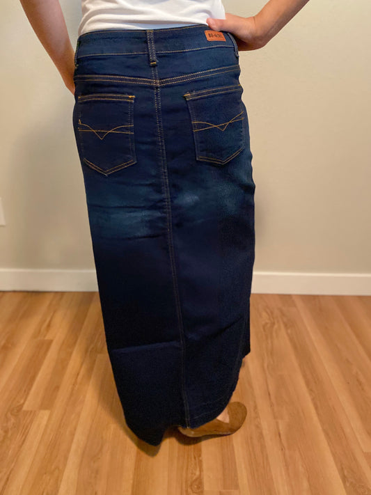 "Avery" Long Denim Skirt in Dark Indigo Wash - Ladies & Lavender Boutique