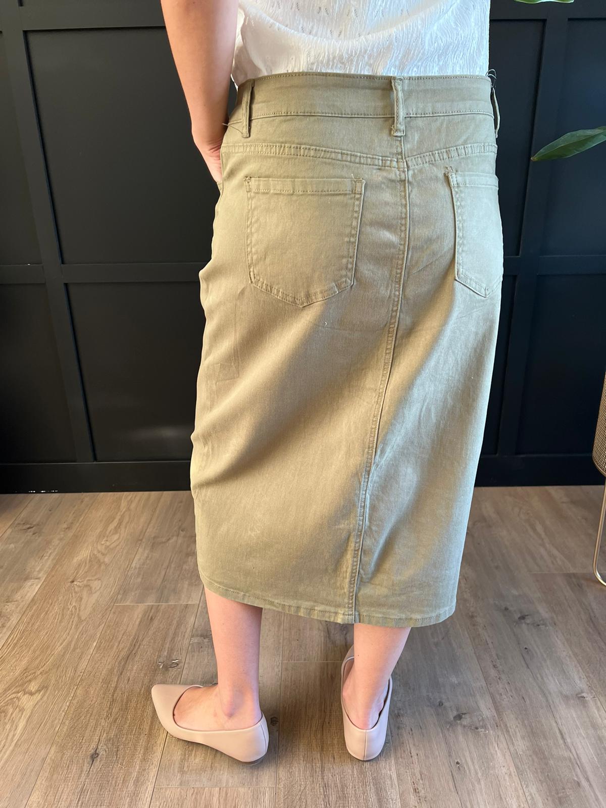 Remi Moss Olive Midi Skirt 29 inches long - Ladies & Lavender Boutique